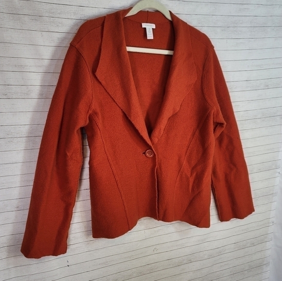 CHICO'S 100% WOOL BURNT ORANGE BUTTON CARDIGAN, SZ 2 - Picture 2 of 10